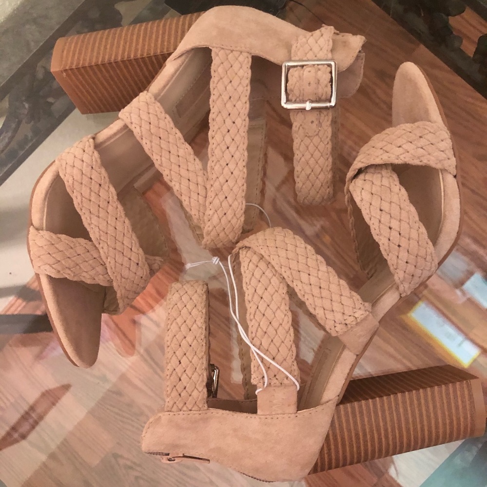Faux suede strapped chunky heeled sandals